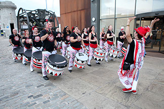 Batala Liverpool performing at The Anthony Walker Foundation Awards Dinner outside The Rum Warehouse, Titanic Hotel 2015
